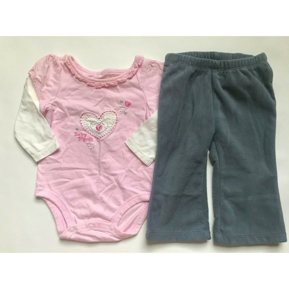 Girl's Size 6M 3-6 Months Two Piece Pink Osh Kosh L/S Heart Top & Carter's Pants - Picture 1 of 8